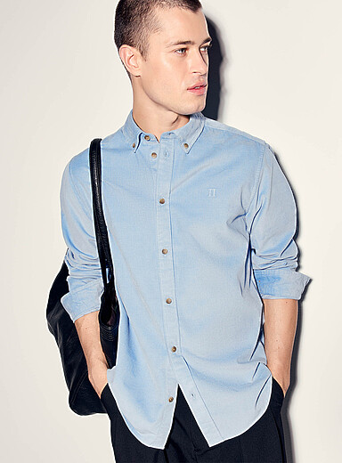 Les Deux Blue Mini-ribbed corduroy shirt <b>Regular fit</b> for men