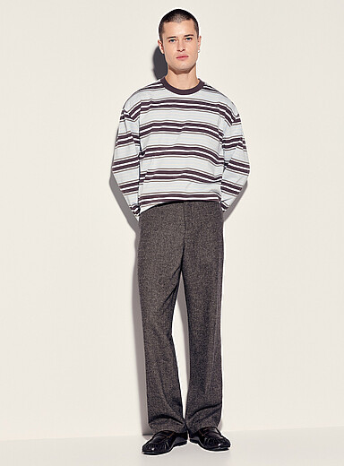 Les Deux: Le pantalon tricot faux uni Coupe ample Brun  pour homme