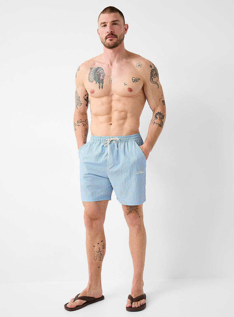 Pinstripe Seersucker Swim Trunk