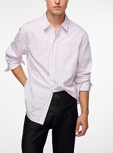 Maison Kitsun&eacute; Pink Pinstriped light pink shirt for men