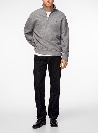 Maison Kitsun&eacute; Grey Fox patch zip-up collar sweatshirt for men