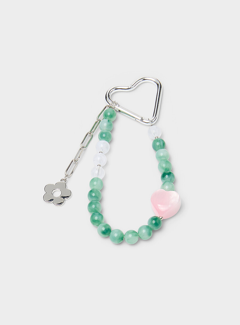 Bead And Flower Heart Bag Charm