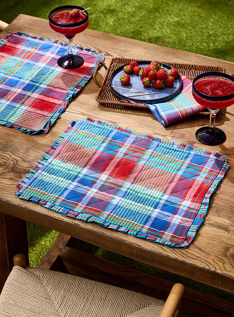 Stella Azur Ruffled Quilted Placemats Set Of 2