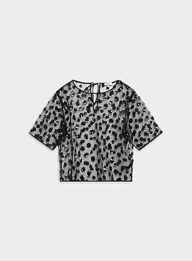 Boii Studios Black Sequined garden tulle T-shirt for women