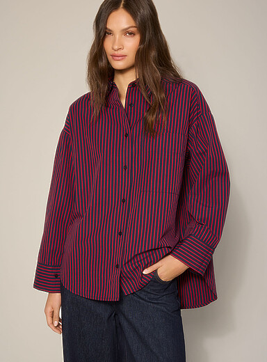 Boii Studios Patterned Blue Fie striped oversized pure cotton shirt for women