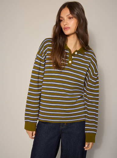Adanne double-stripe pure cotton polo shirt