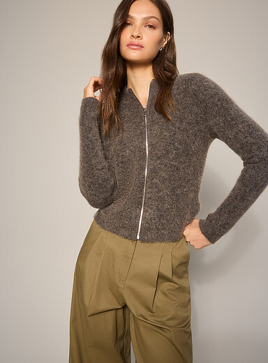 Milla fuzzy wool-blend zip-up cardigan
