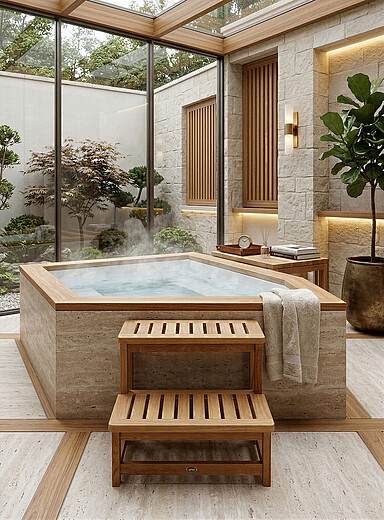 Le marchepied pour le spa bois de teck Int&eacute;rieur et ext&eacute;rieur