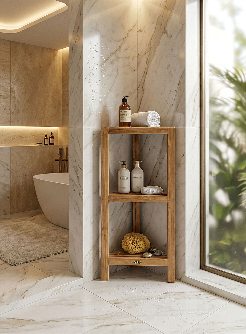 Fiji Triple-Shelf Teak Wood Corner Shelving Indoor And Outdoor