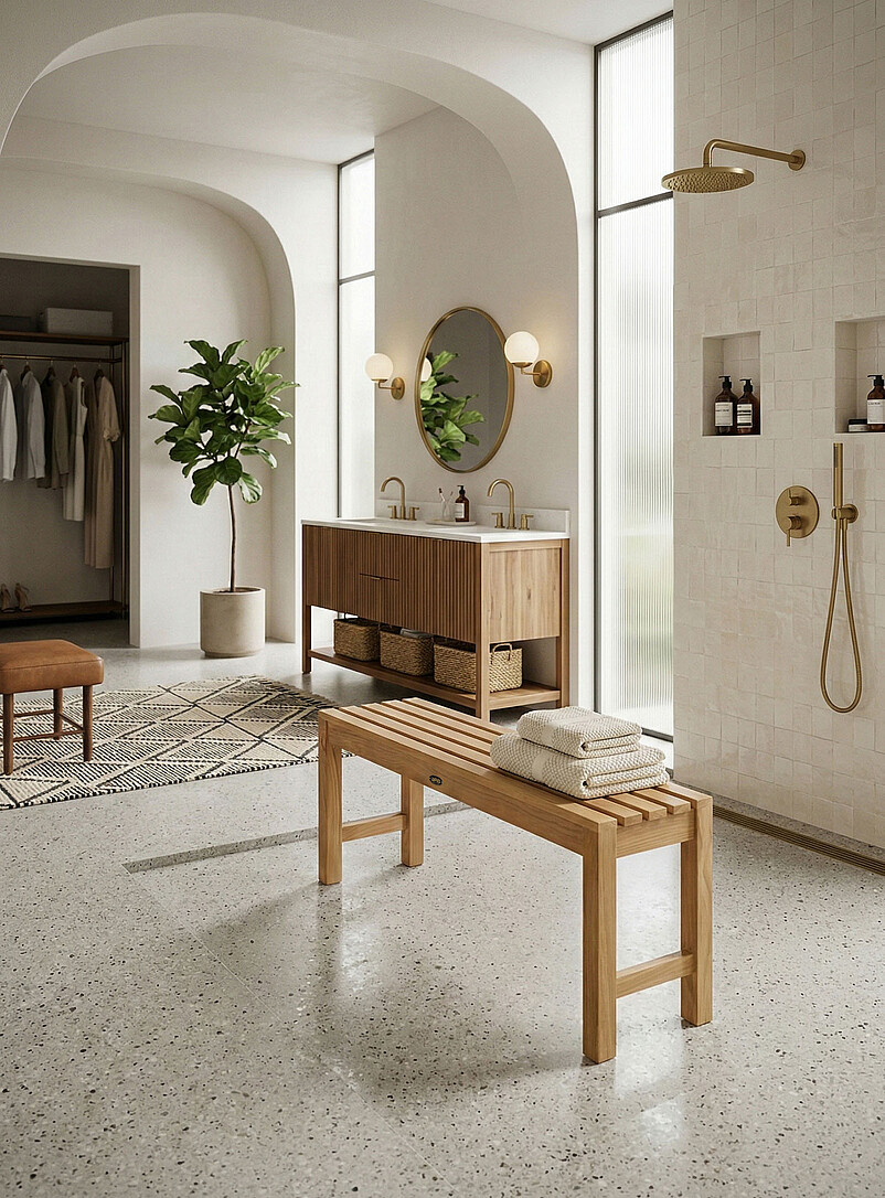 Coach Very Large Teak Wood Shower Bench Indoor And Outdoor