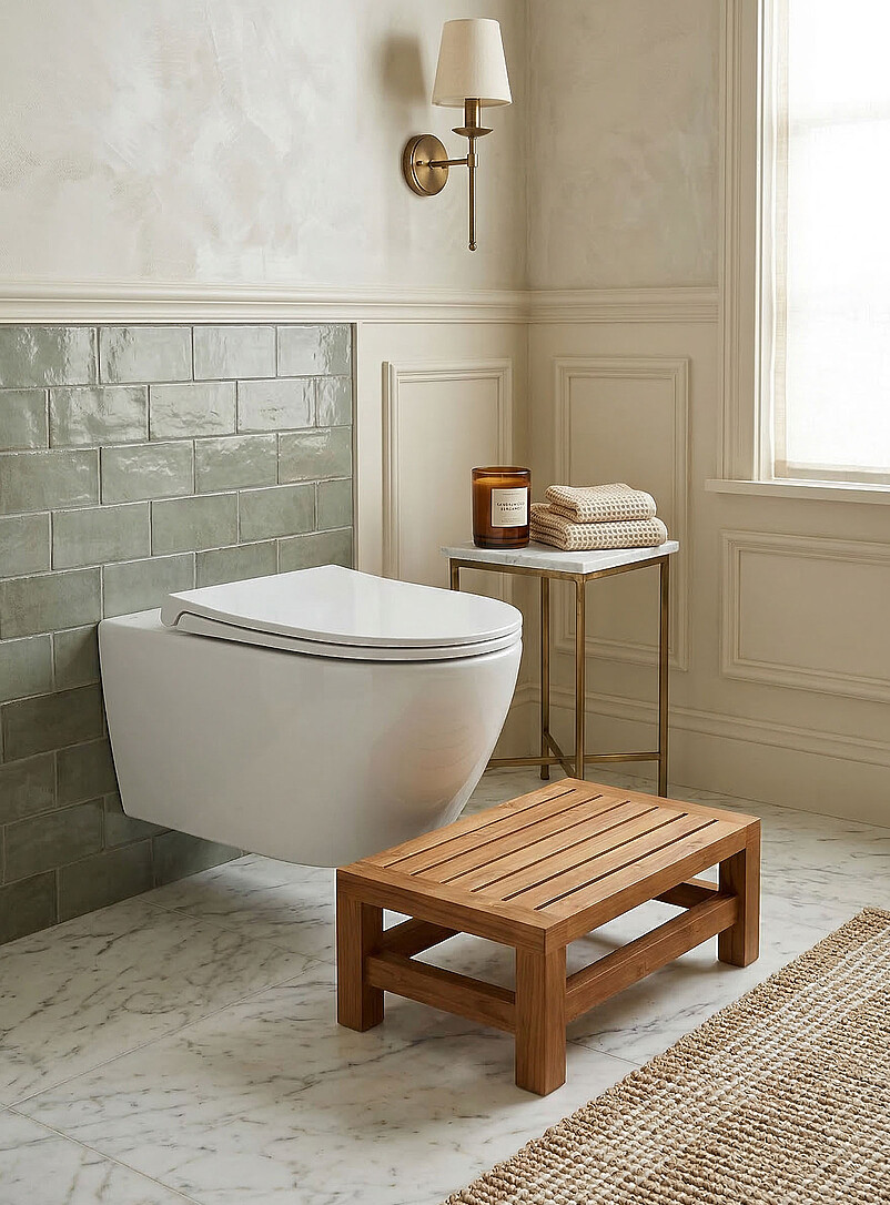 Teak Wood Bathroom Footrest Indoor And Outdoor