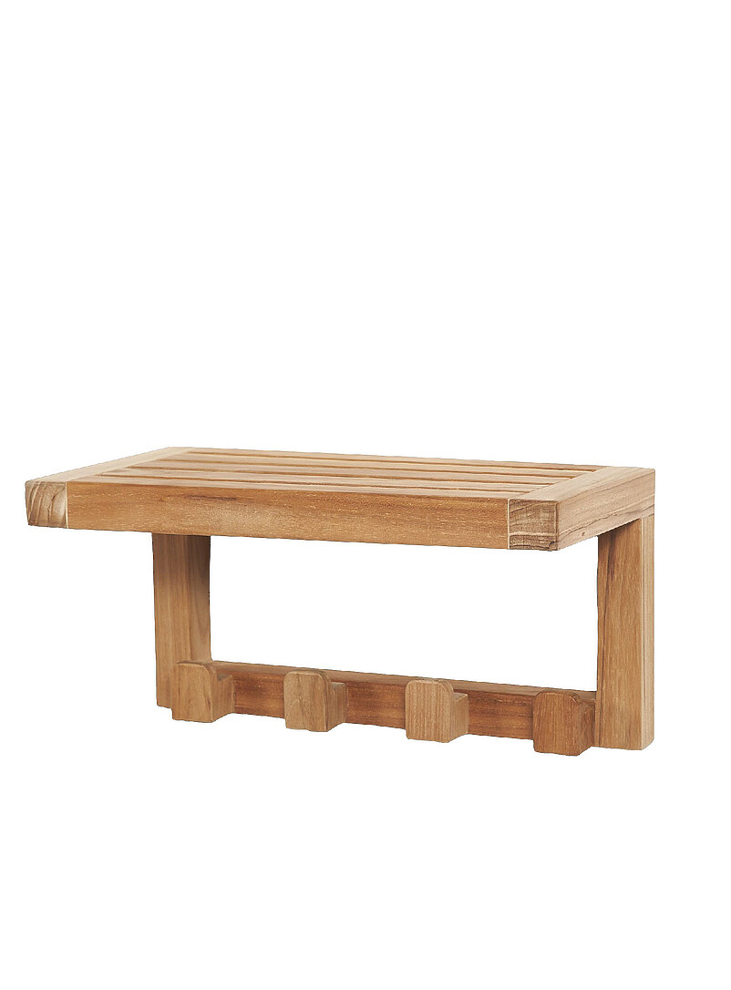 Four-hook wall-mounted teak wood shelving Indoor and outdoor product image 2