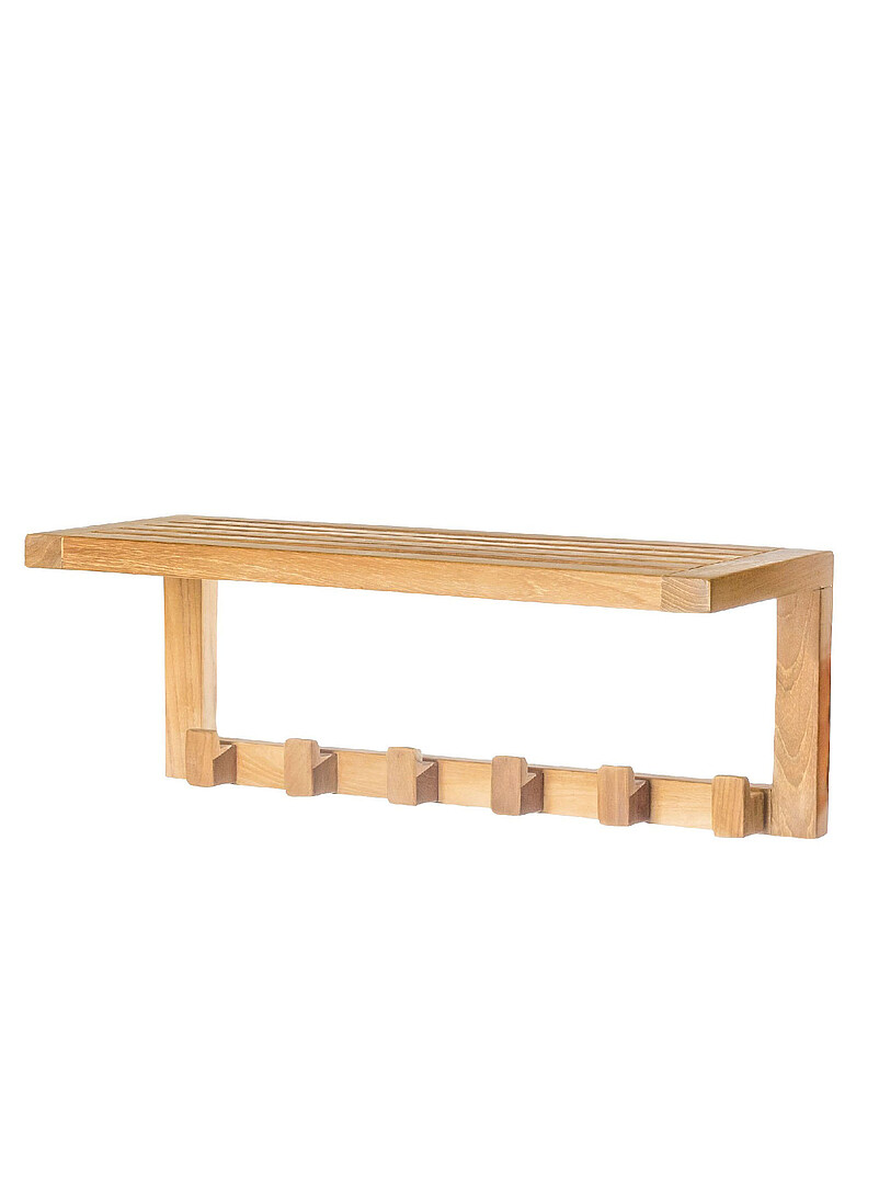 Six-hook wall-mounted teak wood shelving Indoor and outdoor product image 2