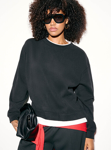 Ic&ocirc;ne Black Soft brushed finish loose-fit layered-effect sweatshirt for women