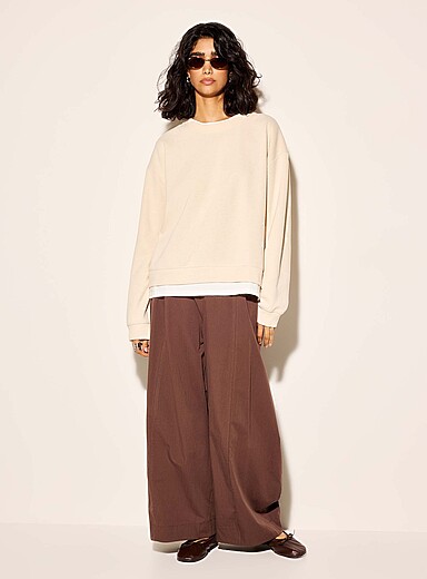 Ic&ocirc;ne Off White Soft brushed finish loose-fit layered-effect sweatshirt for women