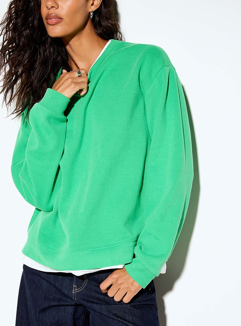 Ic&ocirc;ne: Le sweat ample effet superpos&eacute; doux fini bross&eacute; Bleu marine - Bleu nuit pour femme