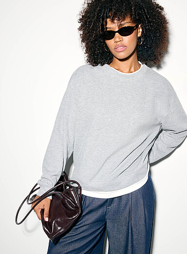 Ic&ocirc;ne Grey Soft brushed finish loose-fit layered-effect sweatshirt for women