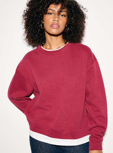 Ic&ocirc;ne Red Soft brushed finish loose-fit layered-effect sweatshirt for women