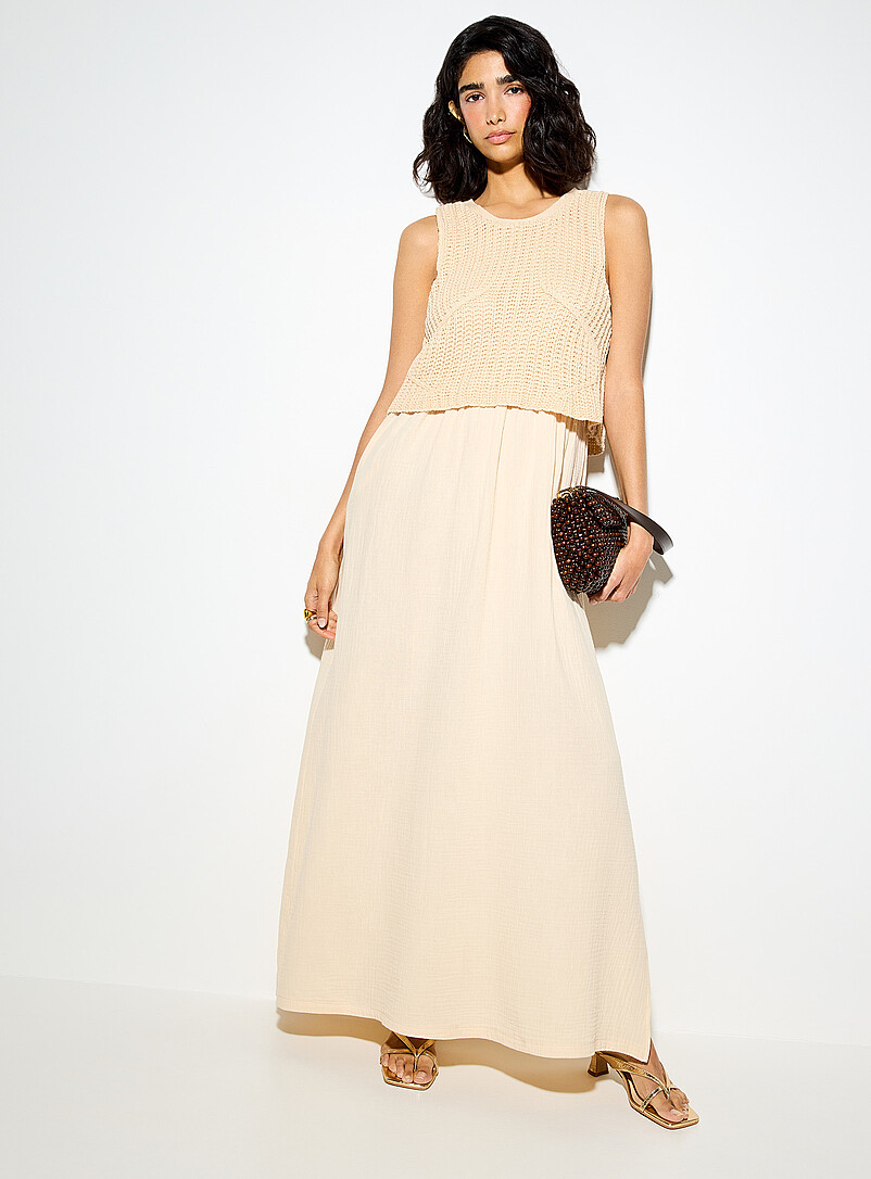 Crocheted Cami Pure Cotton Gauze Maxi Dress