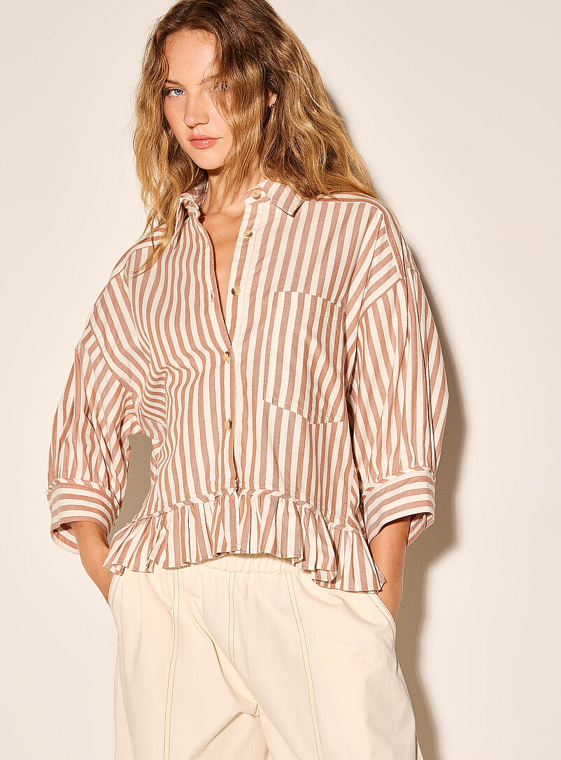 Puff-sleeve ruffle trim striped shirt product image 2