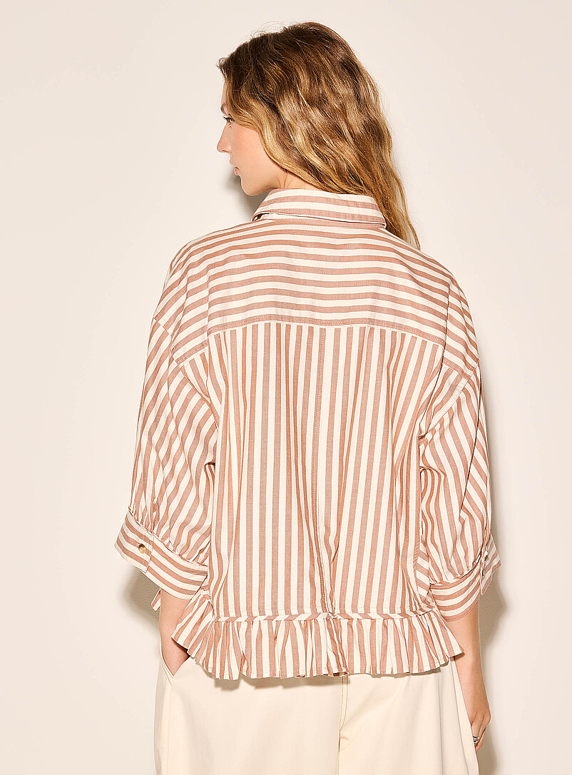 Puff-sleeve ruffle trim striped shirt product image 3