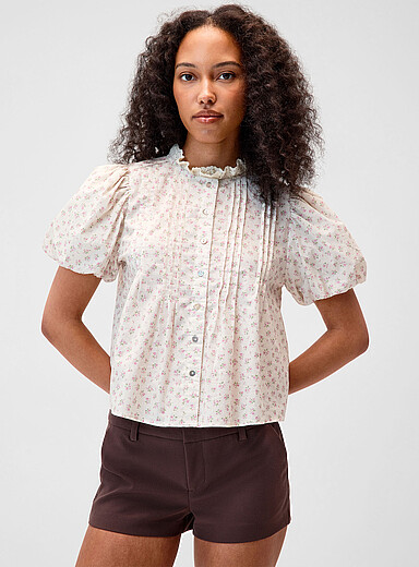 Twik Dusky Pink Pintucked puff-sleeve shirt for women