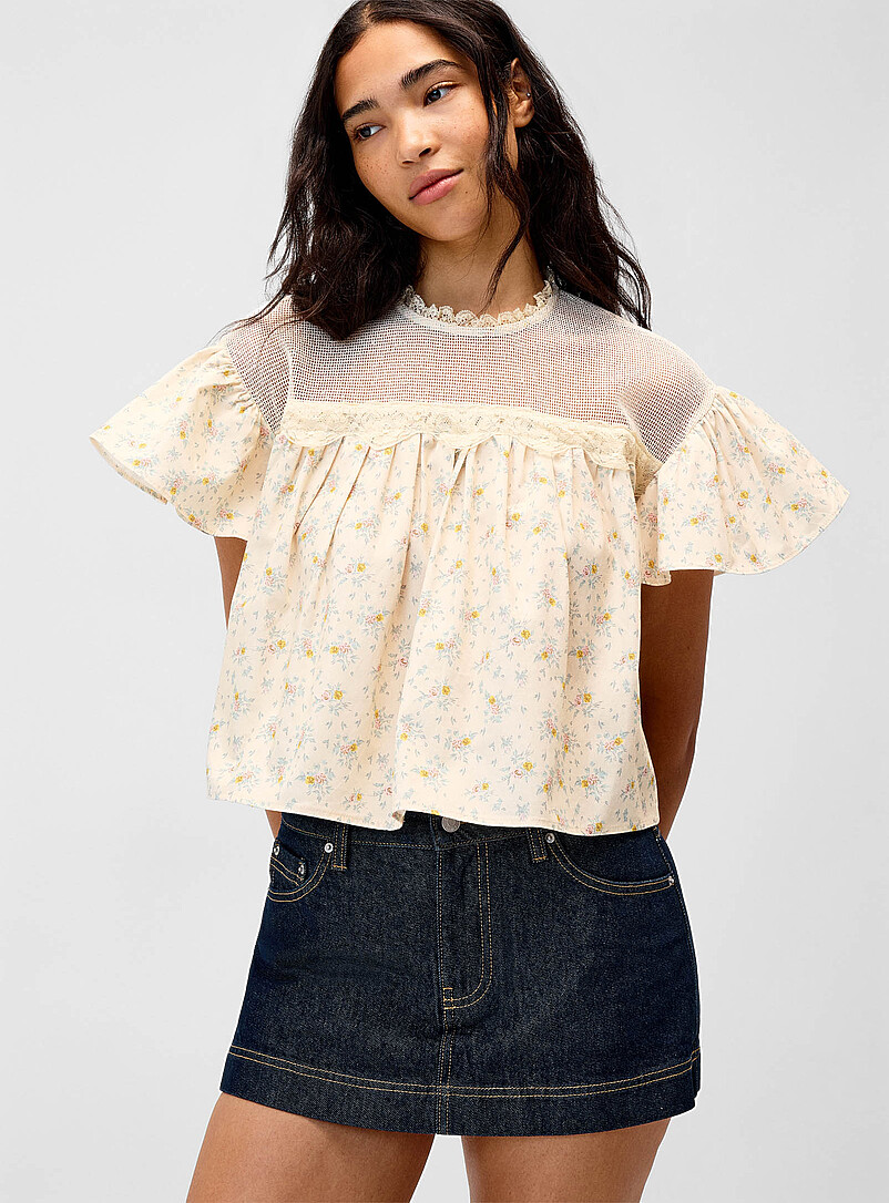 Mesh flowers babydoll blouse product image (primary)
