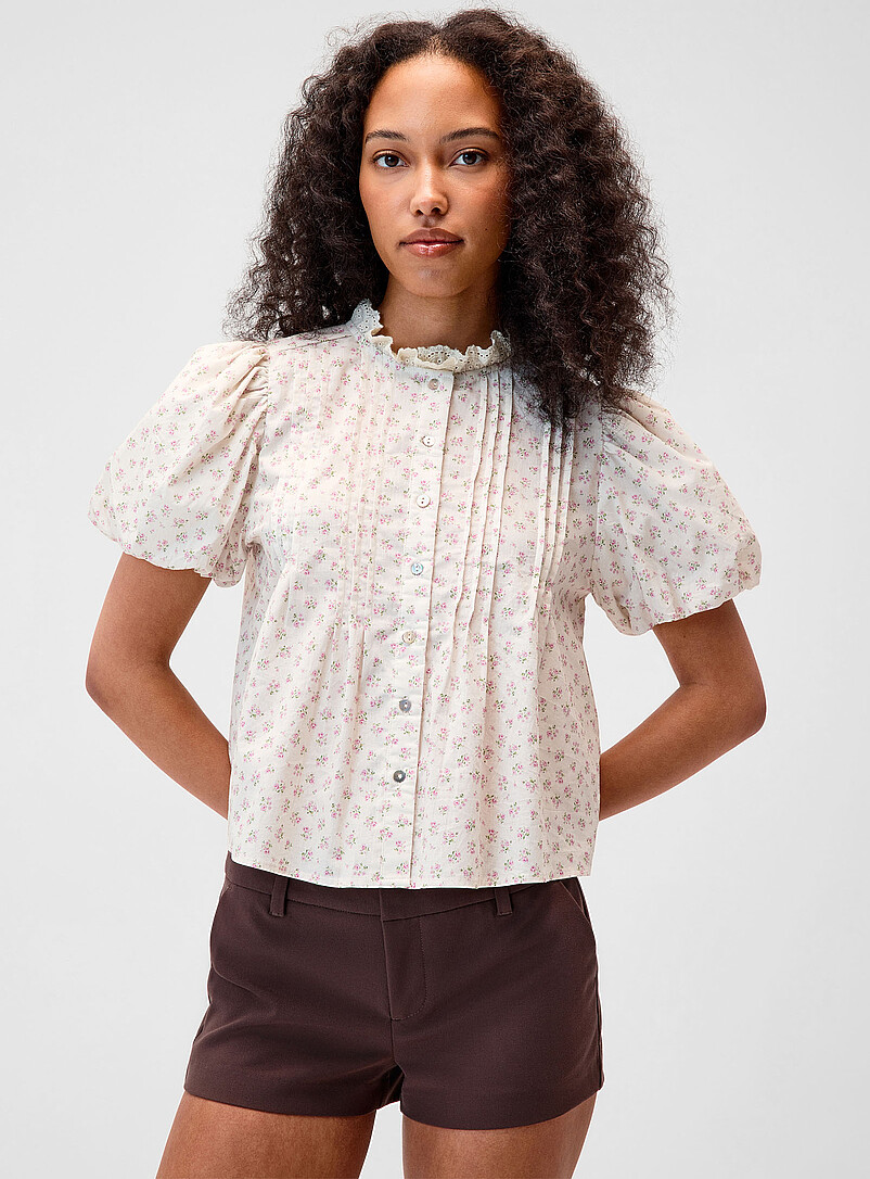 Pintucked puff-sleeve shirt product image (primary)