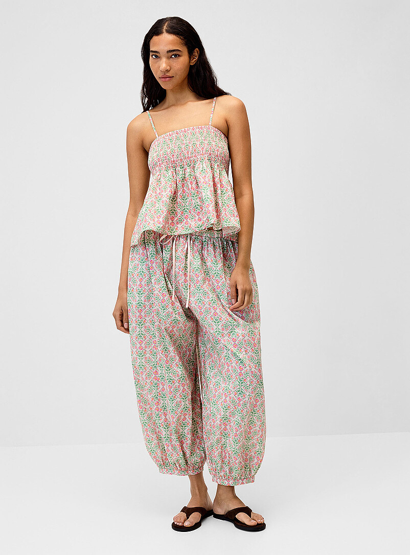 Floral poplin barrel-leg pant product image (primary)