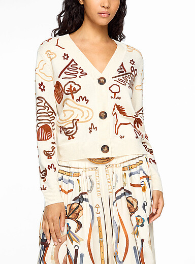 Farm Rio Patterned Ivory Cornelli rustic embroidery cardigan for women