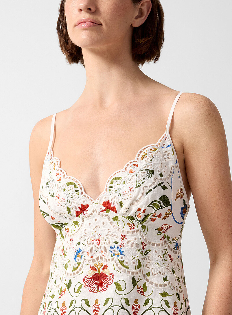 farm rio sleeveless embroidered slim midi dress FARM Rio Multicolor Embroidery Sleeveless Midi Dress