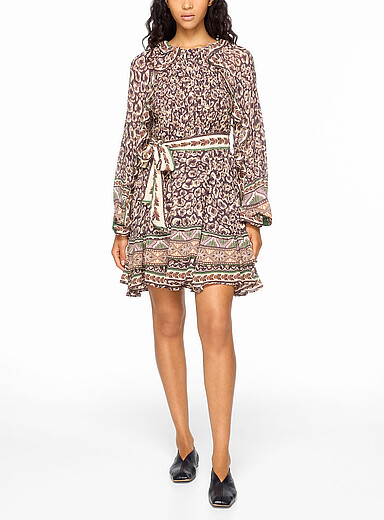 Farm Rio Patterned Brown Primitive flowy leopard-print dress for women