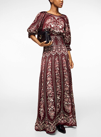 Farm Rio: La longue robe manches bouffantes Liz Bourgogne pour femme