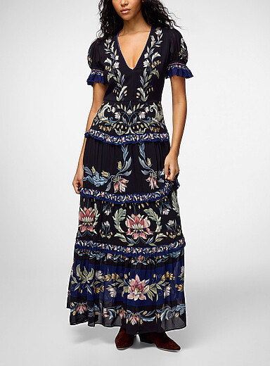 Farm Rio: La robe longue Natalia Bleu - Fleur pour femme