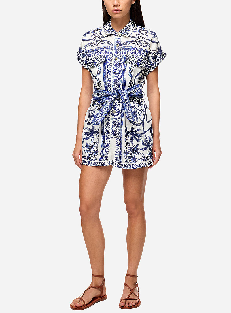 Earthenware palm trees linen romper product image (primary)