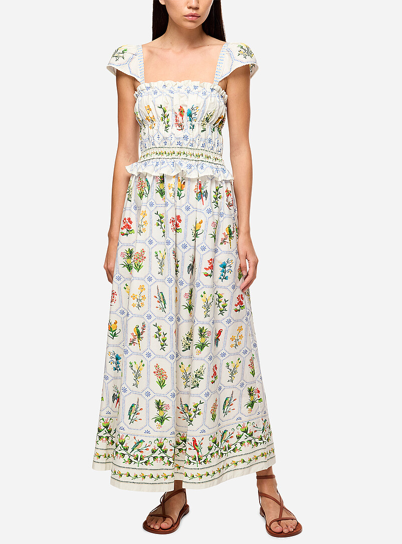 Birds and flowers porcelain white maxi dress product image (primary)