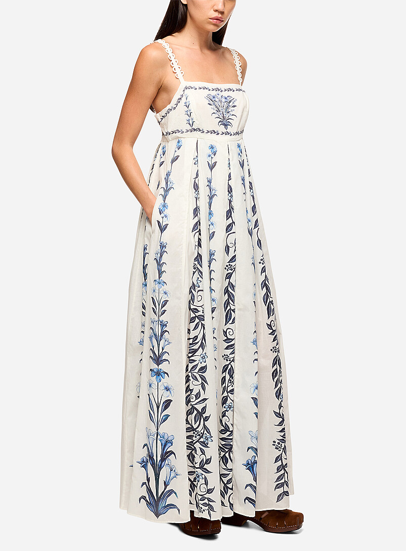 Blue flowers deep pleating maxi dress product image (primary)