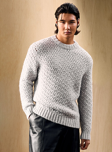 Le 31: Le chandail maille tress&eacute;e XL <b>Capsule Le 31 Studio</b> Gris p&acirc;le pour homme