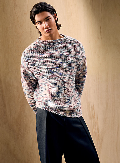 Le 31 Patterned Ecru Colourful chunky knit sweater <b>Le 31 Studio capsule</b> for men