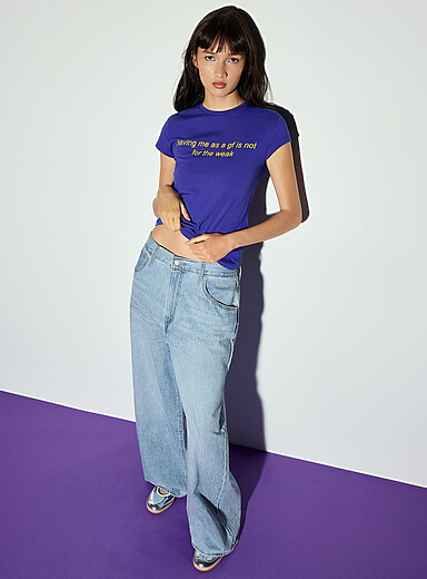 susmies Royal/Sapphire Blue Fitted graphic T-shirt for women