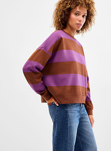 Contemporaine Patterned Brown Rugby stripes loose sweatshirt for women