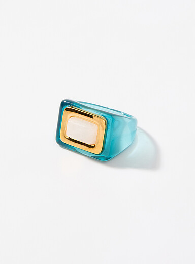 Moonstone turquoise resin ring
