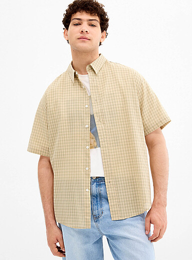 Le 31 Corn/Vanilla Yellow Lightweight mini-check shirt <b>Imported from Seoul</b> for men