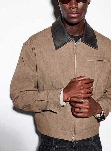 Le blouson coton col faux cuir <b>Importation de S&eacute;oul</b>