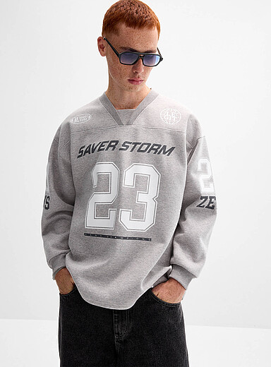 Djab: Le sweat de football ample <b>Coupe surdimensionn&eacute;e</b> <b>Importation de S&eacute;oul</b> Gris pour homme