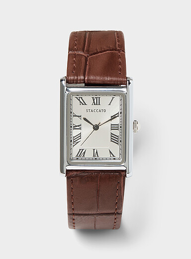 Croc-band rectangular watch