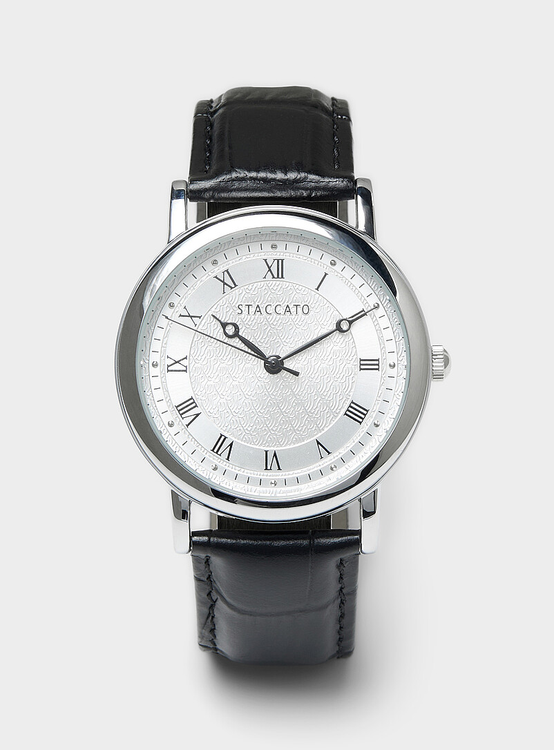 Croc leather round watch product image (primary)