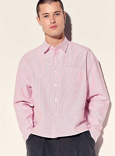 Le 31: La chemise oxford rayures binaires <b>Importation de S&eacute;oul</b> Rouge pour homme