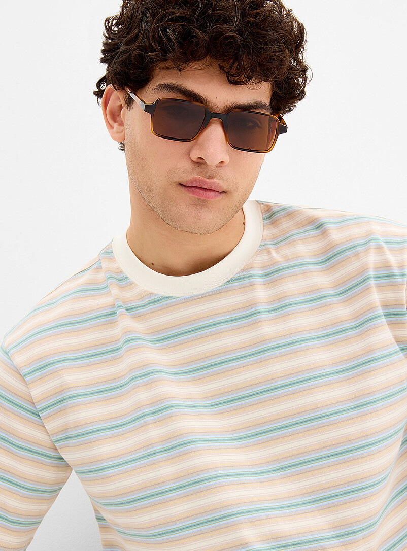 Le 31: Le t-shirt rayures pastel <b>Importation de S&eacute;oul</b> Ivoire assorti pour homme