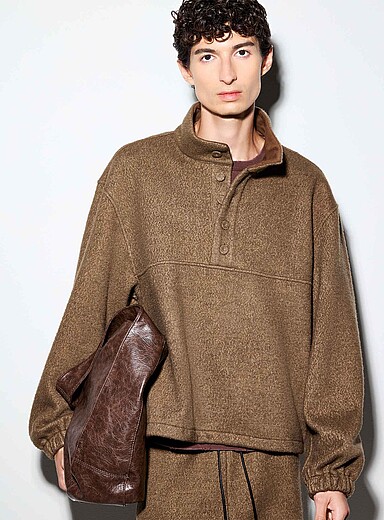 Le 31: Le chandail col montant boutonn&eacute; Brun pour homme